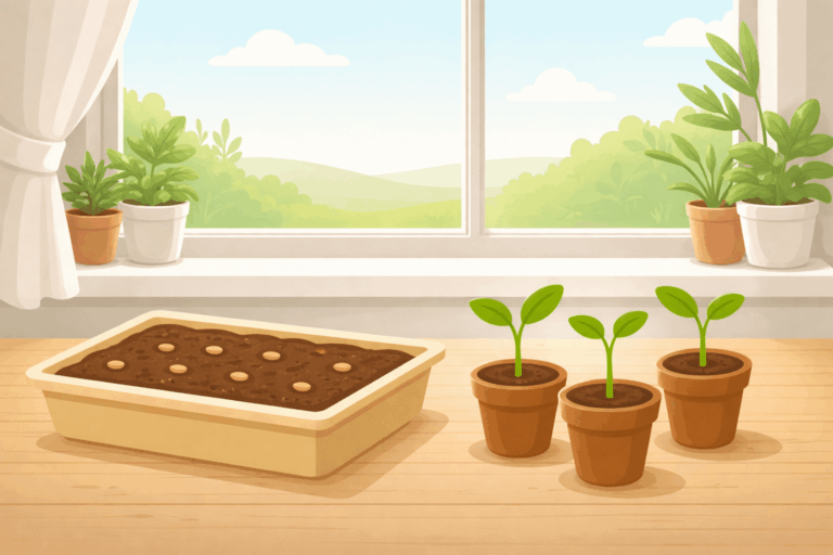 Tomaten aussäen in einer Anzuchtschale auf der Fensterbank