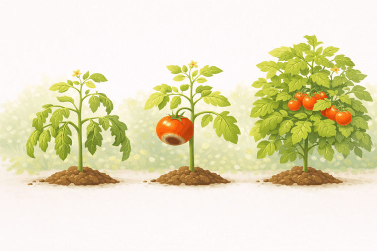 Häufige Fehler beim Tomatenanbau wie falsches Gießen, Nährstoffprobleme und zu dichter Wuchs