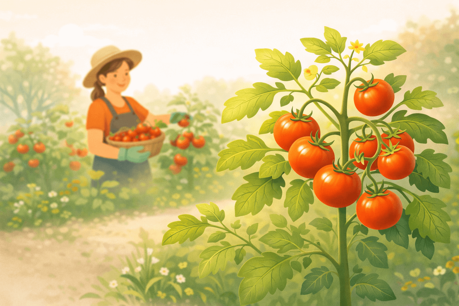 Reife Tomaten hängen am Strauch kurz vor der Ernte
